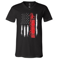 American Flag Truck Semi Truck Driver Trucking Trucker V-Neck T-Shirt