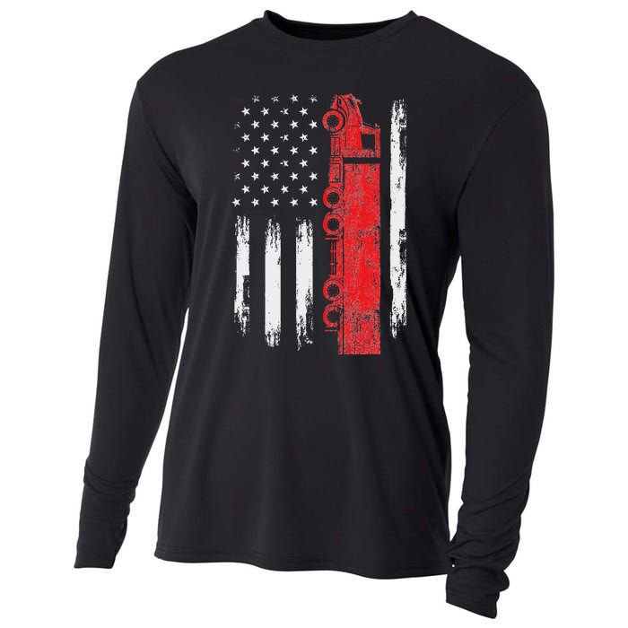 American Flag Truck Semi Truck Driver Trucking Trucker Cooling Performance Long Sleeve Crew