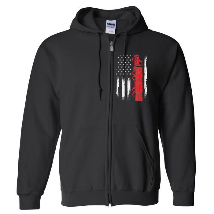 American Flag Truck Semi Truck Driver Trucking Trucker Full Zip Hoodie