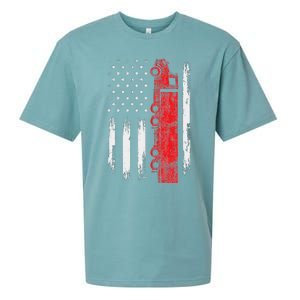 American Flag Truck Semi Truck Driver Trucking Trucker Sueded Cloud Jersey T-Shirt