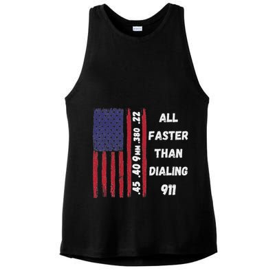All Faster Than Dialing 911 22 380 9mm 40 45 Pro 2 Amendment Ladies PosiCharge Tri-Blend Wicking Tank