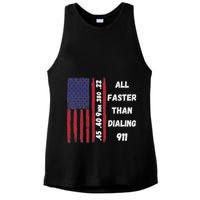 All Faster Than Dialing 911 22 380 9mm 40 45 Pro 2 Amendment Ladies PosiCharge Tri-Blend Wicking Tank