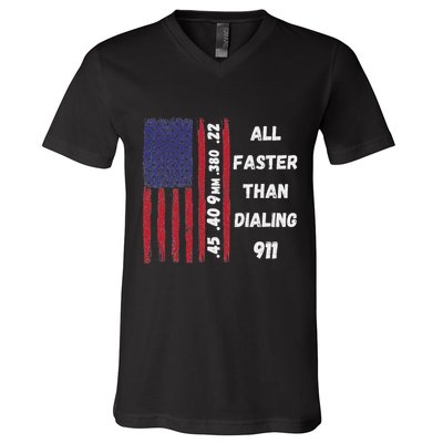 All Faster Than Dialing 911 22 380 9mm 40 45 Pro 2 Amendment V-Neck T-Shirt