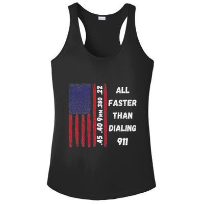 All Faster Than Dialing 911 22 380 9mm 40 45 Pro 2 Amendment Ladies PosiCharge Competitor Racerback Tank