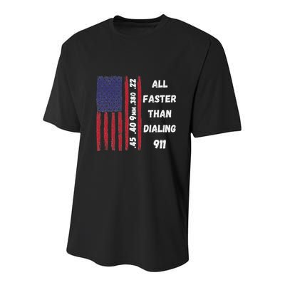 All Faster Than Dialing 911 22 380 9mm 40 45 Pro 2 Amendment Youth Performance Sprint T-Shirt