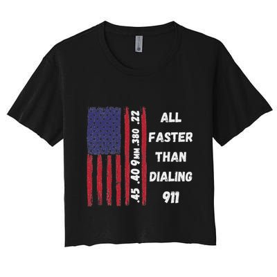 All Faster Than Dialing 911 22 380 9mm 40 45 Pro 2 Amendment Crop Top