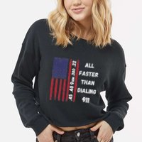 All Faster Than Dialing 911 22 380 9mm 40 45 Pro 2 Amendment Cropped Pullover Crew