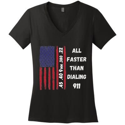 All Faster Than Dialing 911 22 380 9mm 40 45 Pro 2 Amendment Women's V-Neck T-Shirt
