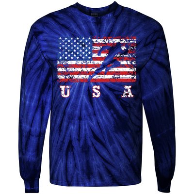 American Flag Track Field Usa Gift Track Team Tie-Dye Long Sleeve Shirt