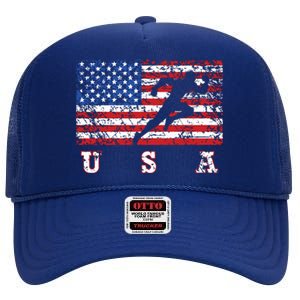 American Flag Track Field Usa Gift Track Team High Crown Mesh Back Trucker Hat