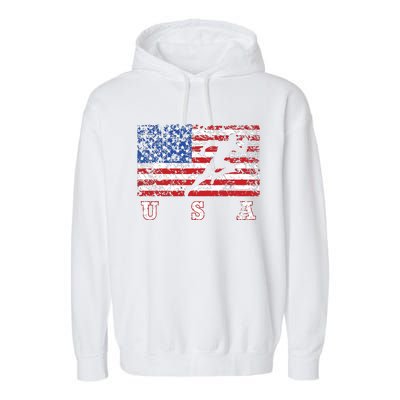 American Flag Track Field Usa Gift Track Team Garment-Dyed Fleece Hoodie