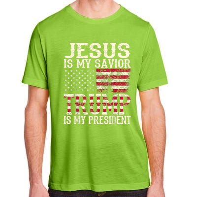 American Flag Tee Jesus Is My Savior Trump Is My President Adult ChromaSoft Performance T-Shirt