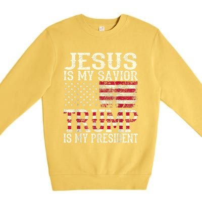 American Flag Tee Jesus Is My Savior Trump Is My President Premium Crewneck Sweatshirt