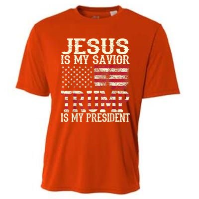 American Flag Tee Jesus Is My Savior Trump Is My President Cooling Performance Crew T-Shirt