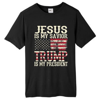 American Flag Tee Jesus Is My Savior Trump Is My President Tall Fusion ChromaSoft Performance T-Shirt