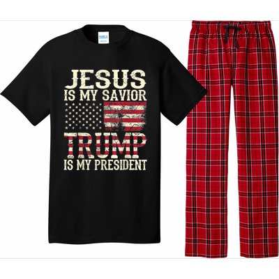 American Flag Tee Jesus Is My Savior Trump Is My President Pajama Set