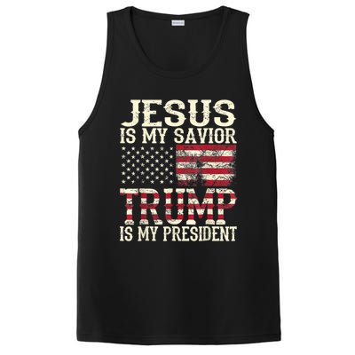 American Flag Tee Jesus Is My Savior Trump Is My President PosiCharge Competitor Tank