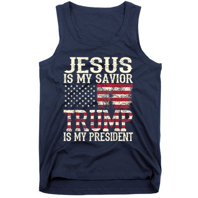 American Flag Tee Jesus Is My Savior Trump Is My President Tank Top