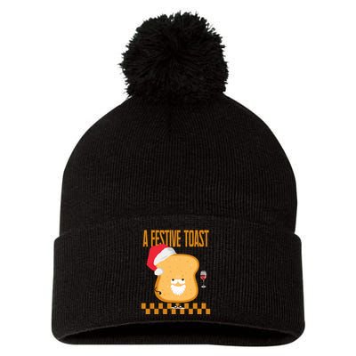 A Festive Toast Funny Christmas Pom Pom 12in Knit Beanie