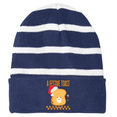 A Festive Toast Funny Christmas Striped Beanie with Solid Band