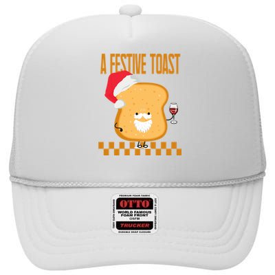 A Festive Toast Funny Christmas High Crown Mesh Back Trucker Hat