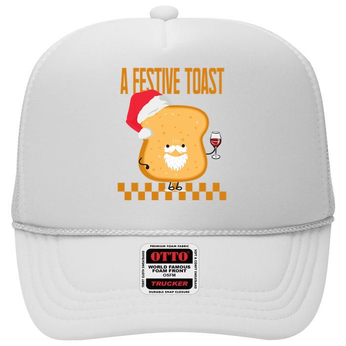 A Festive Toast Funny Christmas High Crown Mesh Back Trucker Hat