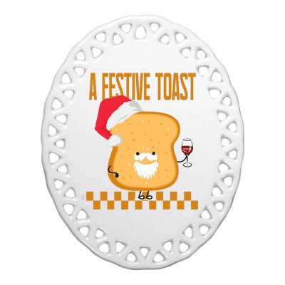 A Festive Toast Funny Christmas Ceramic Oval Ornament