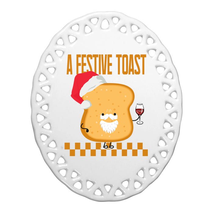 A Festive Toast Funny Christmas Ceramic Oval Ornament