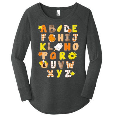 Alphabet Funny Turkey Thanksgiving Costume Preschool Teacher Women's Perfect Tri Tunic Long Sleeve Shirt