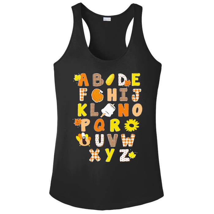 Alphabet Funny Turkey Thanksgiving Costume Preschool Teacher Ladies PosiCharge Competitor Racerback Tank