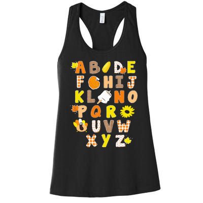 Alphabet Funny Turkey Thanksgiving Costume Preschool Teacher Women's Racerback Tank