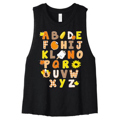 Alphabet Funny Turkey Thanksgiving Costume Preschool Teacher Women's Racerback Cropped Tank