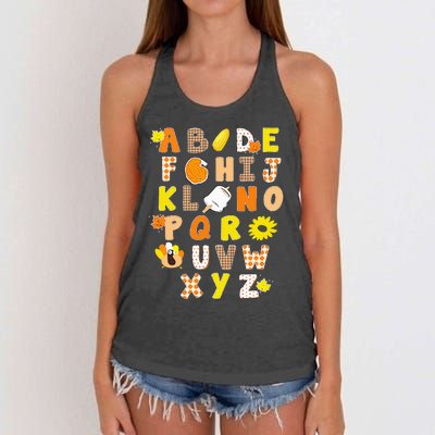 Alphabet Funny Turkey Thanksgiving Costume Preschool Teacher Women's Knotted Racerback Tank