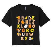 Alphabet Funny Turkey Thanksgiving Costume Preschool Teacher Women's Crop Top Tee