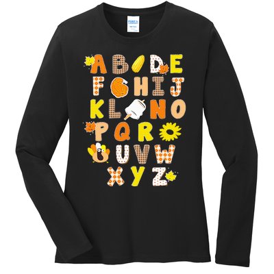 Alphabet Funny Turkey Thanksgiving Costume Preschool Teacher Ladies Long Sleeve Shirt