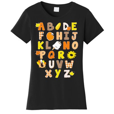 Alphabet Funny Turkey Thanksgiving Costume Preschool Teacher Women's T-Shirt