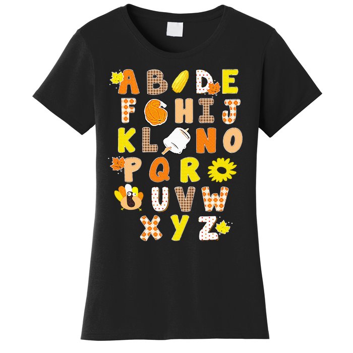 Alphabet Funny Turkey Thanksgiving Costume Preschool Teacher Women's T-Shirt