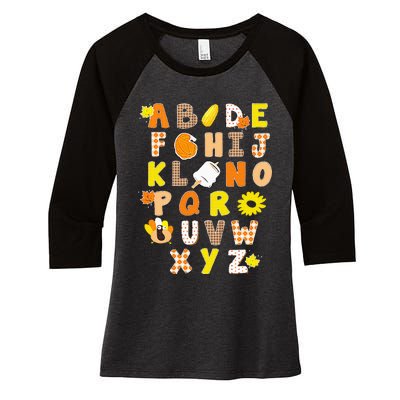 Alphabet Funny Turkey Thanksgiving Costume Preschool Teacher Women's Tri-Blend 3/4-Sleeve Raglan Shirt