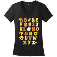 Alphabet Funny Turkey Thanksgiving Costume Preschool Teacher Women's V-Neck T-Shirt