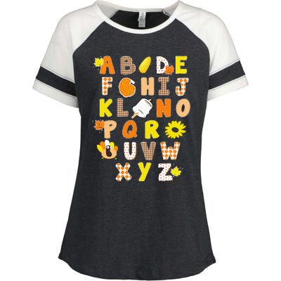 Alphabet Funny Turkey Thanksgiving Costume Preschool Teacher Enza Ladies Jersey Colorblock Tee