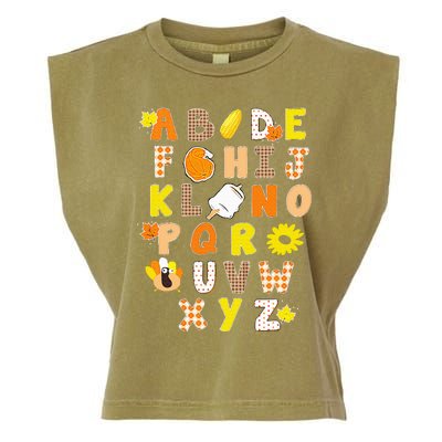 Alphabet Funny Turkey Thanksgiving Costume Preschool Teacher Garment-Dyed Women's Muscle Tee