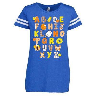 Alphabet Funny Turkey Thanksgiving Costume Preschool Teacher Enza Ladies Jersey Football T-Shirt