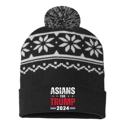 Asians For Trump 2024 American Flag USA-Made Snowflake Beanie