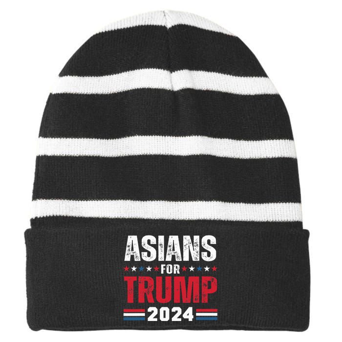 Asians For Trump 2024 American Flag Striped Beanie with Solid Band