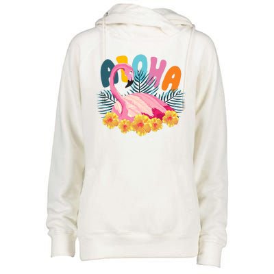 Aloha Flamingo Tropical Womens Funnel Neck Pullover Hood