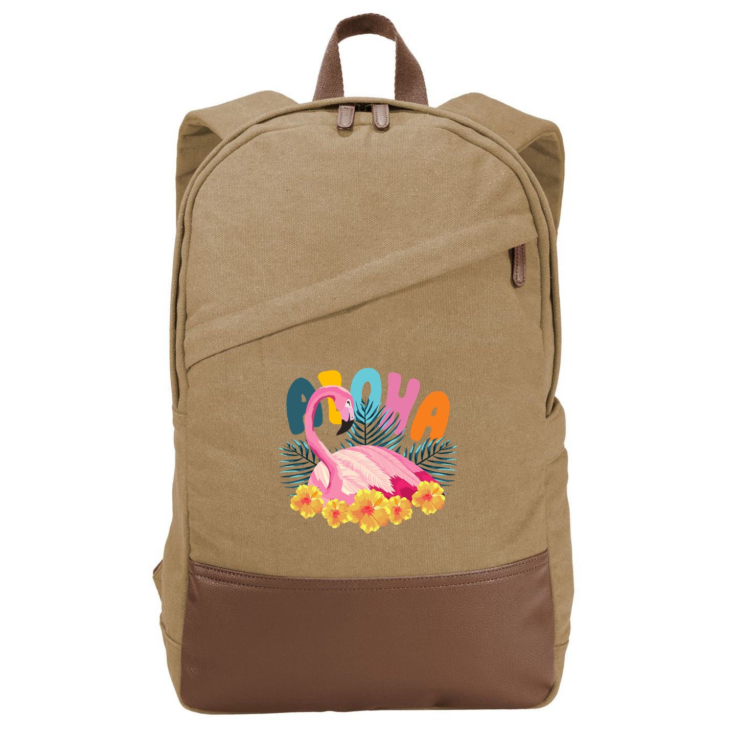 Aloha Flamingo Tropical Cotton Canvas Backpack