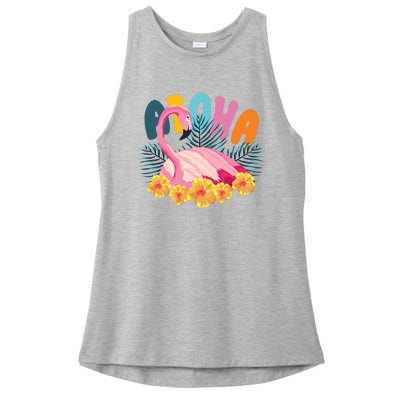 Aloha Flamingo Tropical Ladies PosiCharge Tri-Blend Wicking Tank