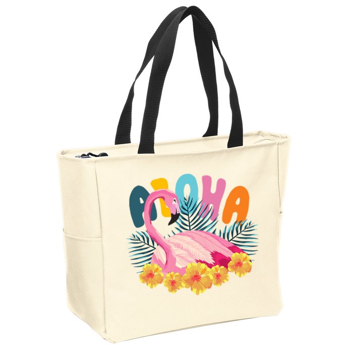 Aloha Flamingo Tropical Zip Tote Bag
