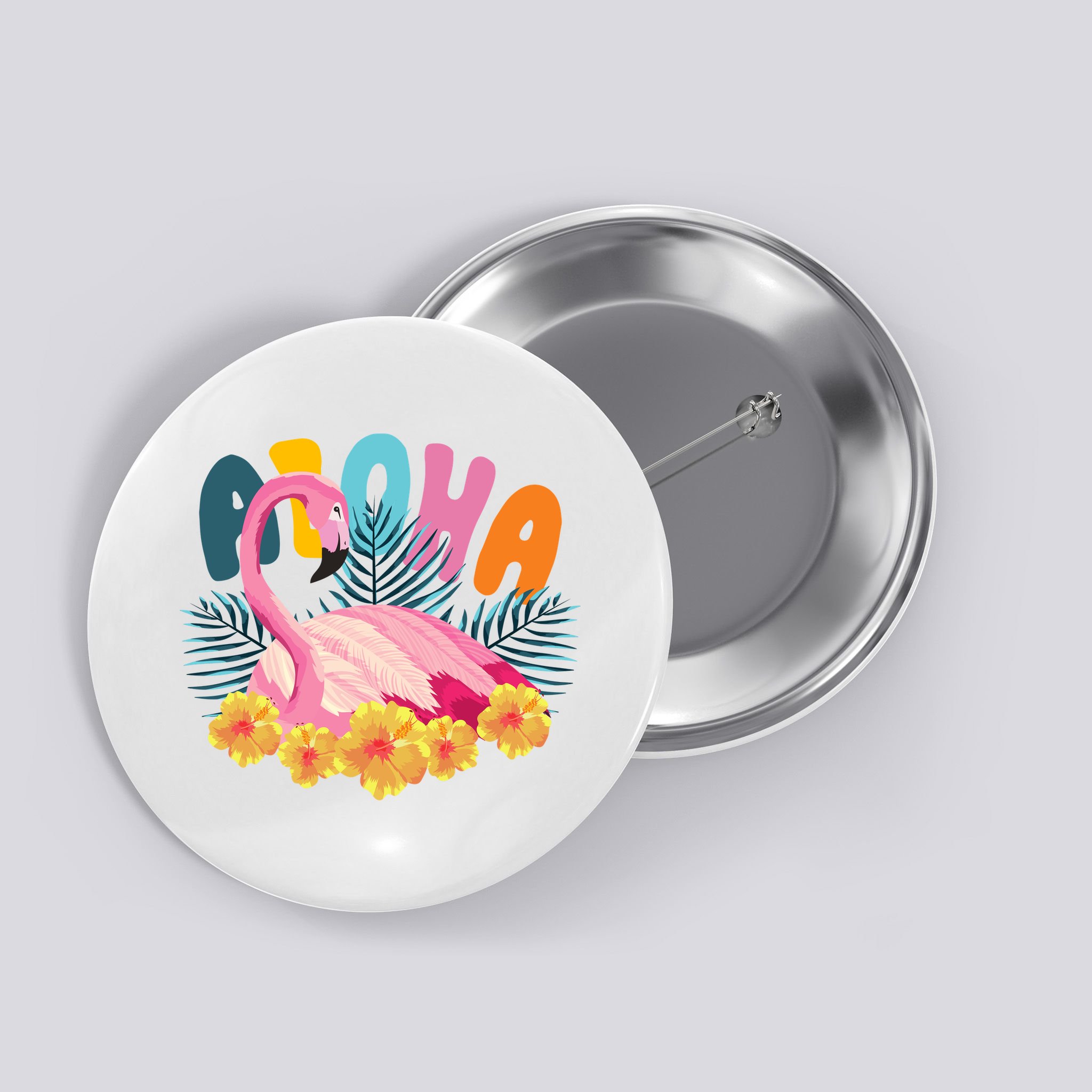 Aloha Flamingo Tropical Button