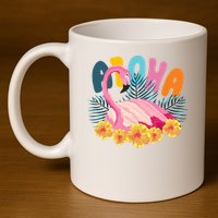Aloha Flamingo Tropical 11oz C Handle Ceramic Mug